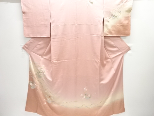 JAPANESE KIMONO / UNUSED HOMONGI / SILK / SAGARA KNOTS / EMBROIDERY / FLORAL BASKET